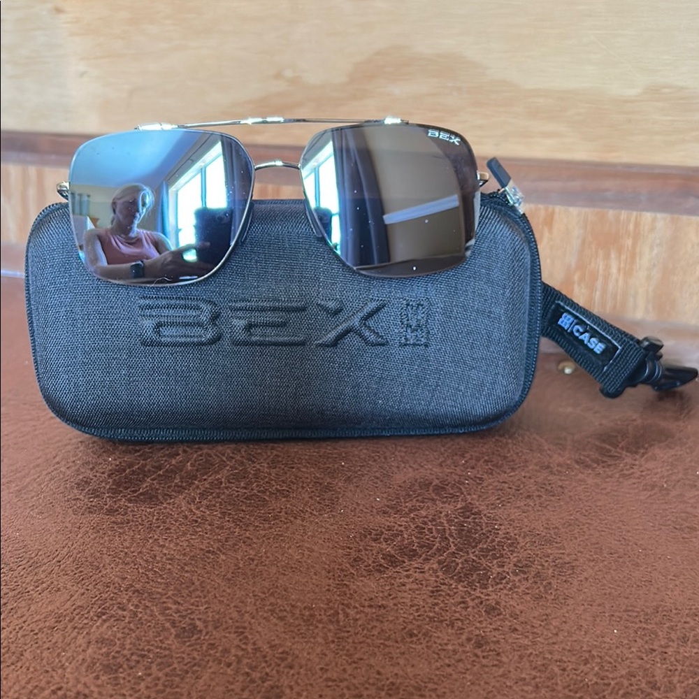 BEX Silver Aviator Sunglasses with Case